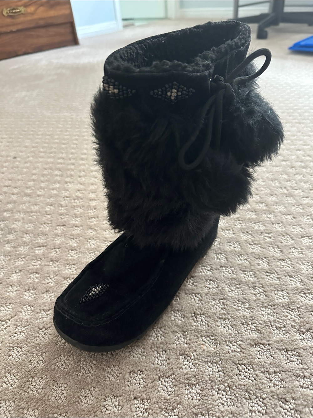 Call It Spring Black Faux-Fur Moccasin-Style Winter Boot